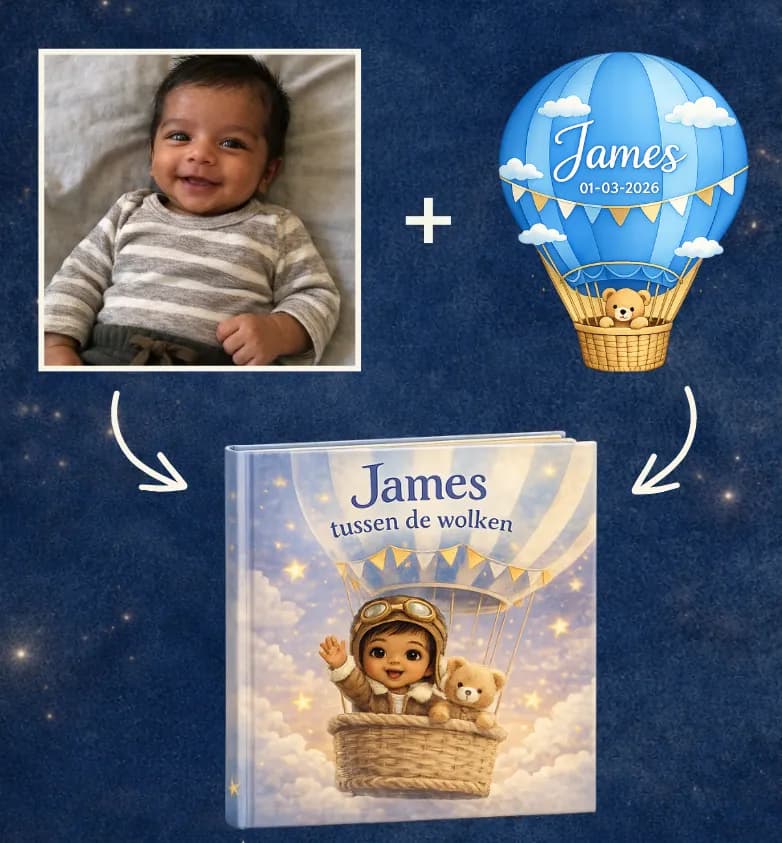 James in een luchtballon boven Amsterdam